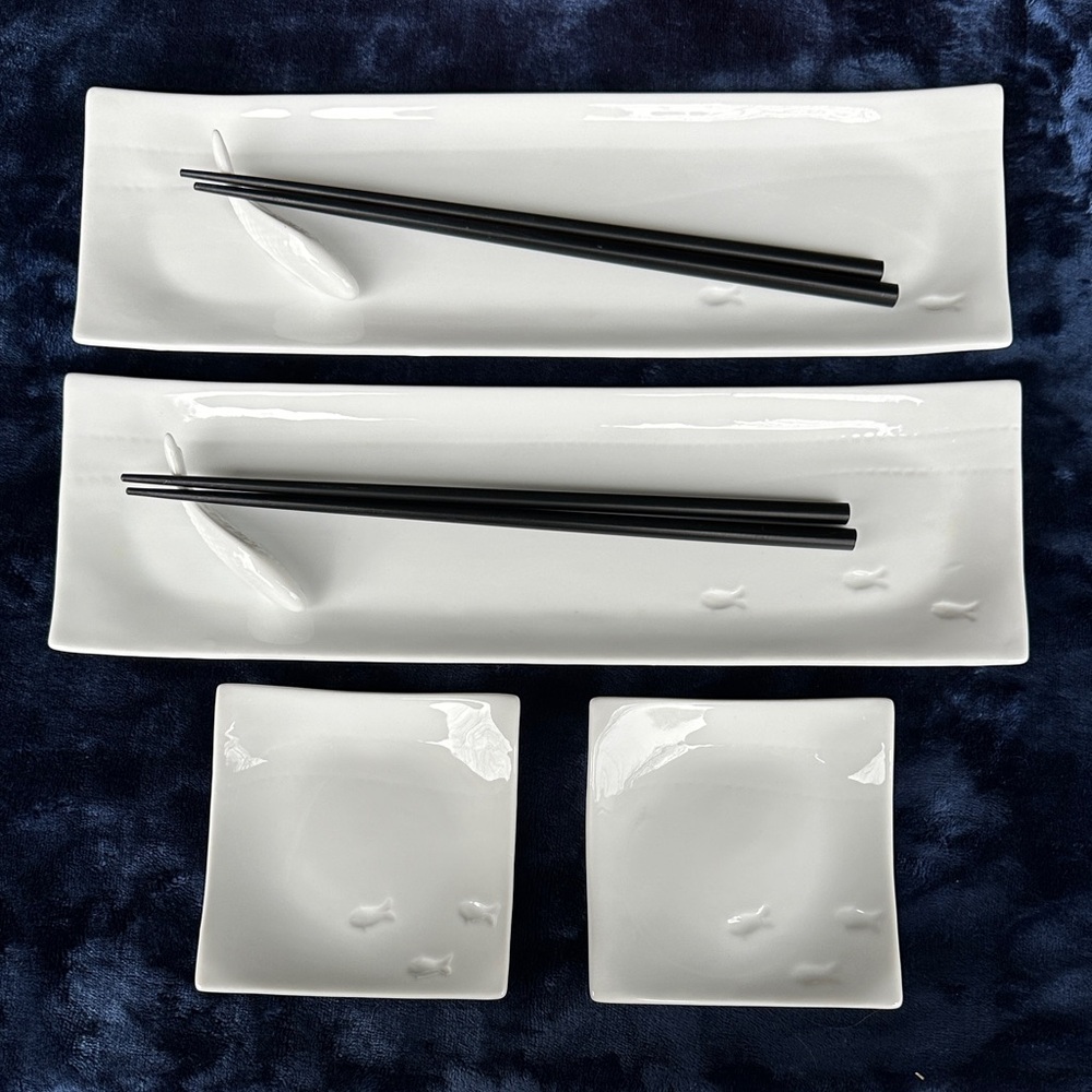 Romantic Crate and Barrel Sushi Set in Sleek White Porcelain - Brand New in Box